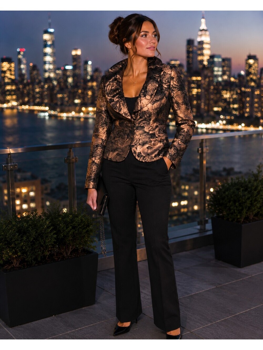 Armani Collezioni Italy Metallic Rose Brocade Ruffle Blazer Jacket US 8
